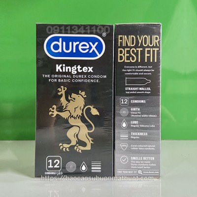 Durex Kingtex hộp 12 cái - cỡ bao 49mm ôm khít