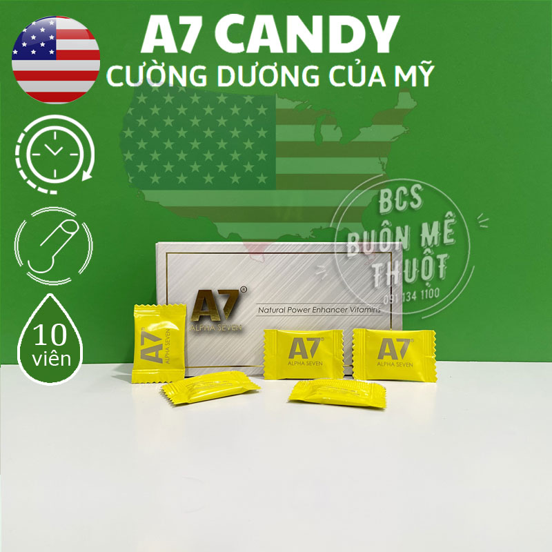 Kẹo sâm cường dương  A7 hộp 10 viên - Alpha Seven Candy  của Mỹ