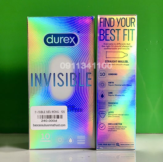 Durex Invisible Extra Thin Sensitive hộp 10 cái mỏng vô hình