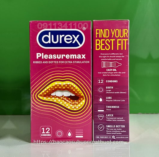 Bao cao su Durex Pleasuremax hộp 12 cái có nhiếu điểm nổi quanh thân bao