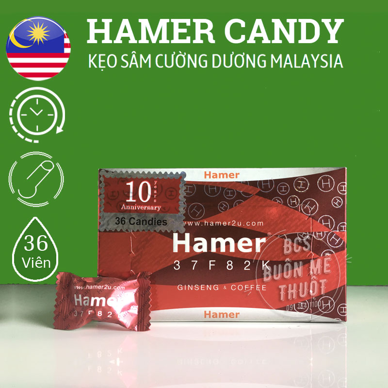 Kẹo sâm Hamer 37F82K hộp 36 viên của Malaysia